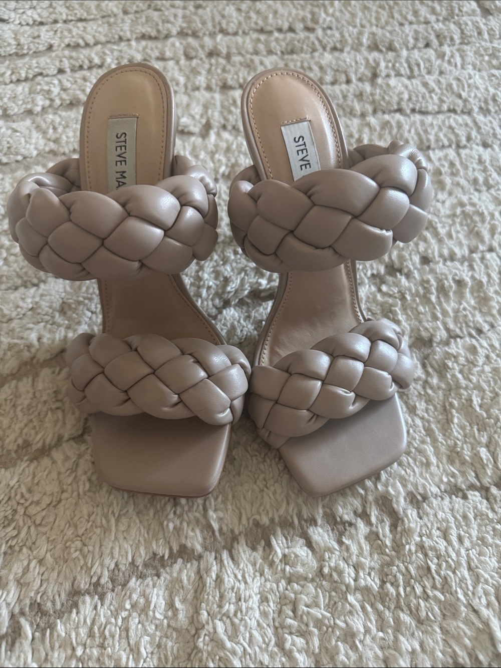 Steve Madden Taupe Braided Double-Strap Heeled Sandals